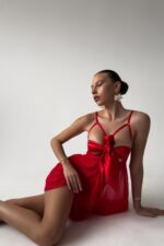 Kırmızı Saten Fiyonk Detaylı Babydoll Gecelik - Görsel 2